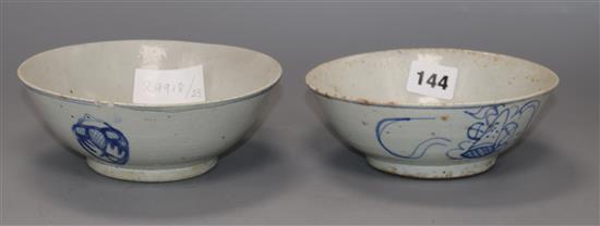 Two blue and white bowls